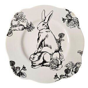 Barnyard Toile Rabbit Plate by E. Trostli Andrea by Sadek Scalloped Edge Rare